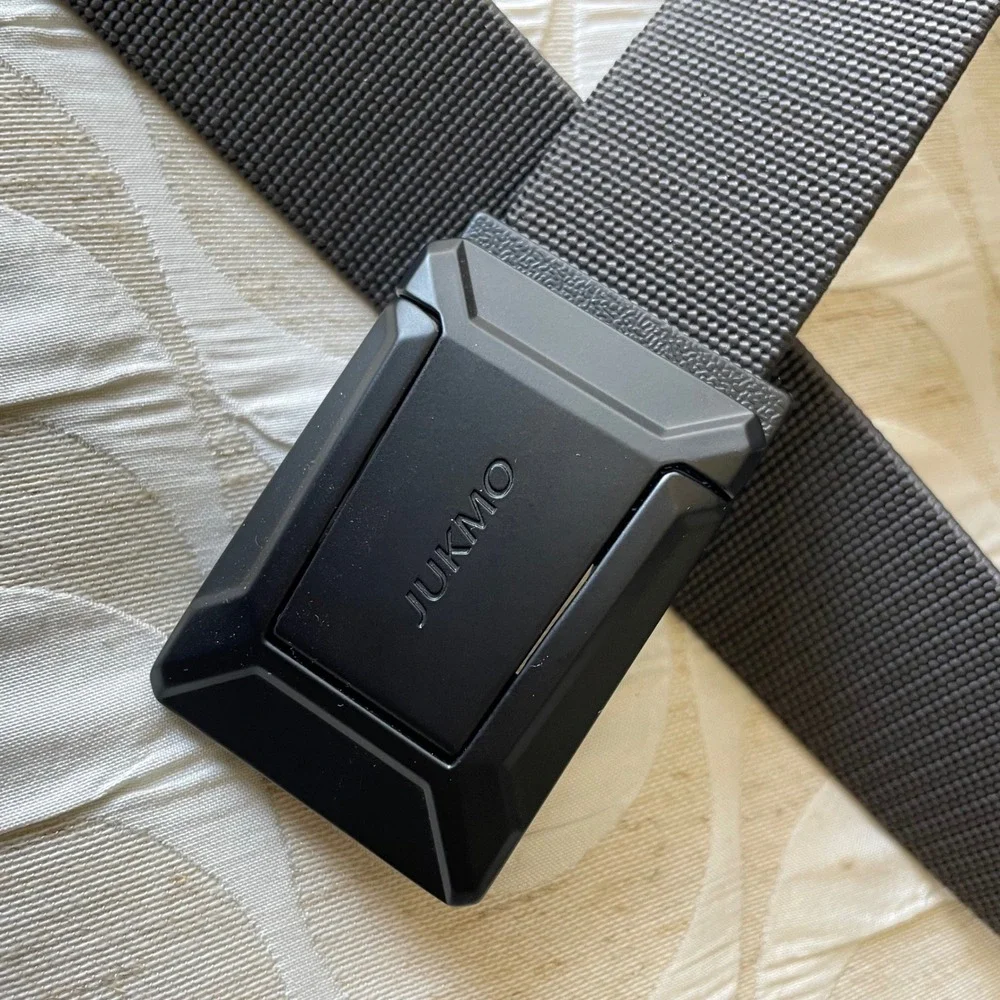 JUKMO Mens Tactical Belt Dark Gray Nylon Webbing Matte Black Slider Buckle 49in